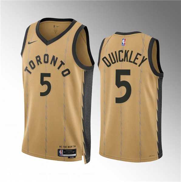 Mens Toronto Raptors #5 Immanuel Quickley Gold 2023-24 City Edition Stitched Basketball Jersey Dzhi